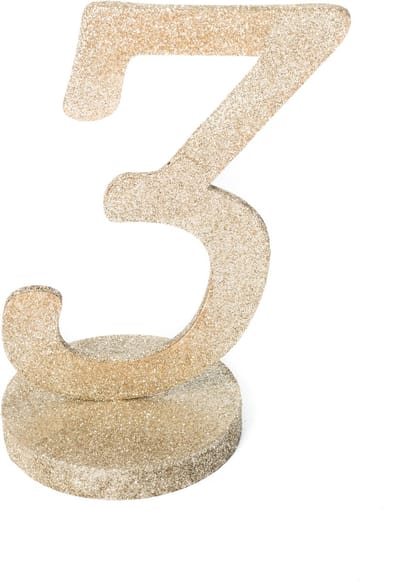 ARTYFETES - Tafeldecoratie cijfer 3 hout champagne glitter 20 cm op standaard