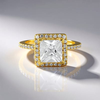 Cavill - Vergulde 925 Sterling Zilveren Ring - 2,471 Ct Cambodjaanse Princess Zirkoon - 44 Pavé Rondgeslepen Zirkoon 2,978 Ct - Elegant Damesring