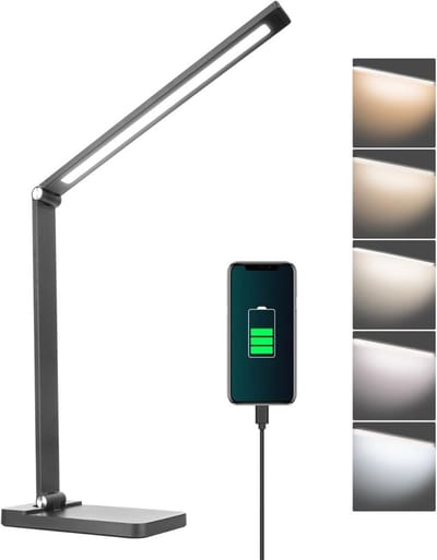 MIRA® Bureaulamp led dimbaar daglicht - USB oplaadbaar - 5 kleurenfuncties - Zwart - 40cm x 12cm x 4cm