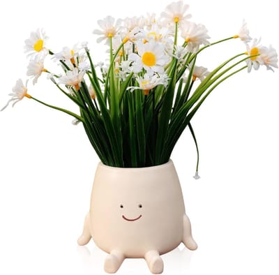 Bloempot met gezicht 10 x 9 cm - grappige resin bloempotten - vrolijke emoticon - voor binnen en buiten decoratie - ShopVlot