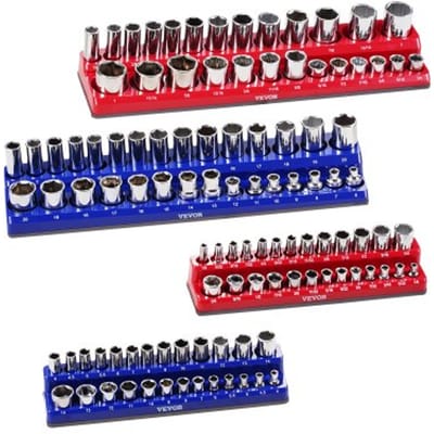 VEVOR 4-delige magnetische doppenorganizerset met 1/4-inch en 3/8-inch SAE-doppenbakken, geschikt voor maximaal 108 standaard en diepe doppen (doppen niet inbegrepen)