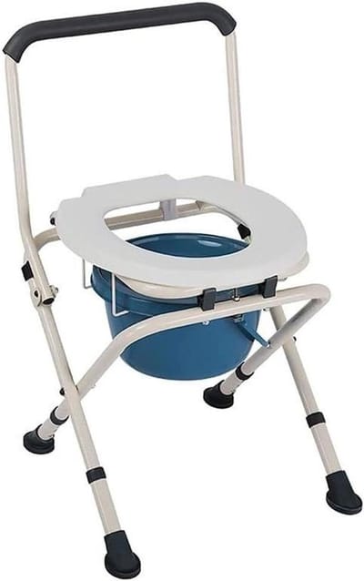 Opvouwbare Commode/Douchestoel Opvouwbare Nachtkastje Commode Stoel, Roestvrij Staal Antislip Badkamer Douchestoel, Draagbare Camping Toiletstoel, In Hoogte Verstelbare Alternatieve Toiletstoel