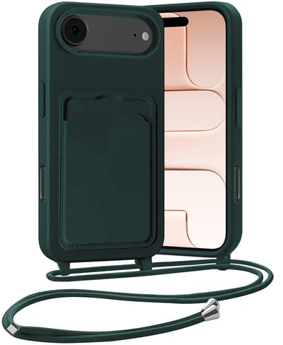 Hoesje Geschikt voor iPhone Air Hoesje Met Telefoonketting Pasjeshouder Case Koord - Hoesje Geschikt voor iPhone Air Hoes Met Kaarthouder - Donkergroen