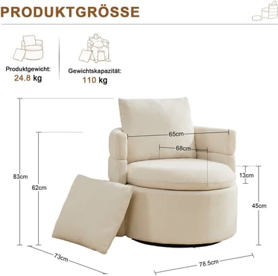 Fauteuil - Draaibare Accentstoel Met Verborgen Opbergruimte - Voor Woonkamer, Slaapkamer En Leeshoek - Chenille - Ivoor