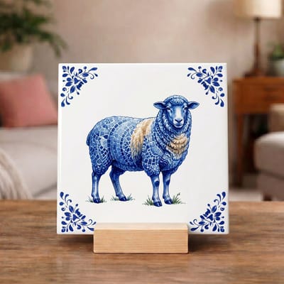 Delftsblauw Tegeltje 11x11 Schaap – Landelijke Wanddecoratie Cadeau