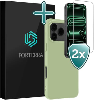 Hoesje Met 2x Screenprotector - Geschikt voor Apple iPhone 17 Pro - Sterk & Shockproof - Telefoon Hoes - Back Cover - Siliconen Case - Groen