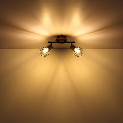 Plafondlamp zwart woonkamerlamp modern plafondspot hout, spotlijst 2-lichts spot verstelbaar, metaal mat, 2x E14, LxBxH 22x10x18 cm