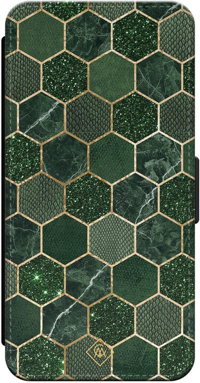 Casimoda® bookcase - Geschikt voor iPhone 16 Pro - Hoesje met pasjeshouder - Green Cubes - Groen - Kunstleer