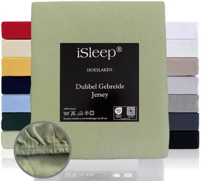 iSleep Dubbel Gebreide Jersey Hoeslaken - Hoge Hoek - Rondom Elastiek - Eenpersoons - 80/90x200 cm - Laurel Groen