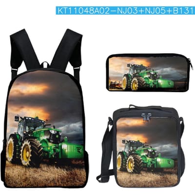 Klassiek Populair Grappig Tractorpatroon 3D Print 3 stuks/Set leerling Schooltassen Laptop Dagrugzak Rugzak Lunchtas Etui