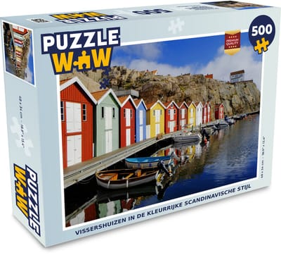 Puzzel Vissershuizen in de kleurrijke Scandinavische stijl - Legpuzzel - Puzzel 500 stukjes