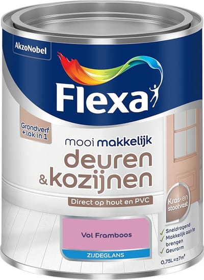Flexa - Mooi Makkelijk Deuren & Kozijnen Zijdeglans - Vol Framboos - Mengverf - 750 Ml