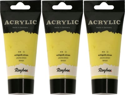 Rayher hobby Acrylverf op waterbasis - 3x - geel - 75 ml - Schilderen/knutselen - Voor kinderen en volwassenen