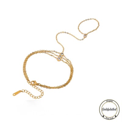 Borasi Zirkonia Handketting | Goudkleurig | Dames Sieraden | Armbanden | Luxe Geschenkzakje | Dames Ring |