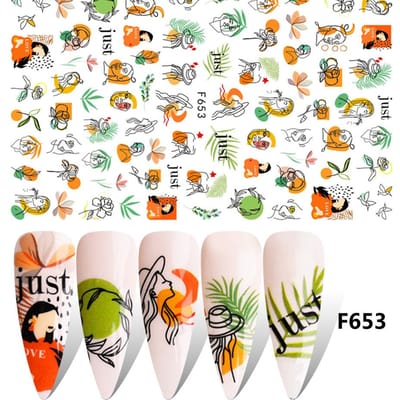 1 stuks Zomer Sticker Nail Art Decoraties Bladeren Bloem 3D Zelfklevende Stickers Vrouw Gezicht Fruit Folie Manicure Wrap F653