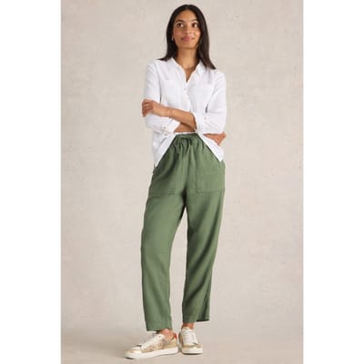 White Stuff Elle Linen Blend Trouser Mid Green Maat: 6 LONG | Broeken Outlet | Dames | Groen
