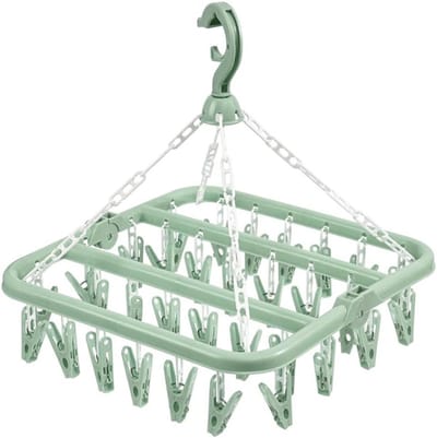 Multifunctionele Droogrek voor Kleding, Vouwbaar Droogrek met 32 Clips voor Sokken, Ondergoed en Baby Kleding in Groen