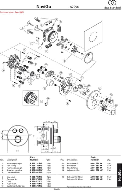 Ideal Standard CeraTherm Navigo - Inbouwthermostaat, opbouwdeel, 2 gebruikers, Brushed Gold A7296A2