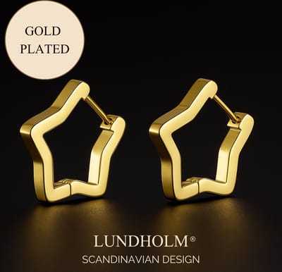 Lundholm Ster Oorbellen Dames – Premium Stainless Steel Jewellery – Stervormige Hoops Oorringen (2,15 × 2,1 cm) – Goudkleurig (Gold Plated) – Waterproof & Hypoallergeen My – Inclusief Luxe Geschenkverpakking