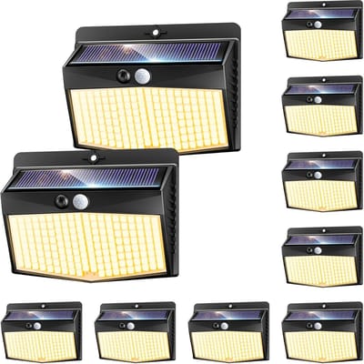 10 Stuks Solar LED Buitenlamp met Bewegingssensor - IP65 Waterdicht voor Tuin en Garage