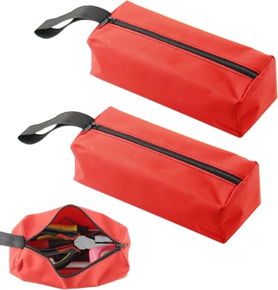 Set van 2 Kleine Gereedschapstassen, Opbergtassen voor Gereedschap, 25 x 8.5 x 7 cm, Duurzaam 600D Polyester, Handig met Hangriem en Rits (Rood)