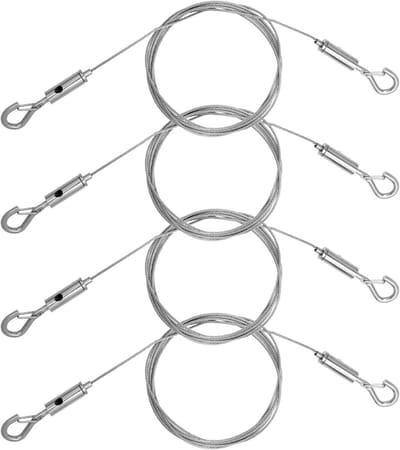 4 Delen Stalen Touw met Oogjes voor Foto's, Spiegels en Kunstwerken - Verstelbaar en Robuust Rvs Hangtouw met Haken (2 m x 1.5 mm)