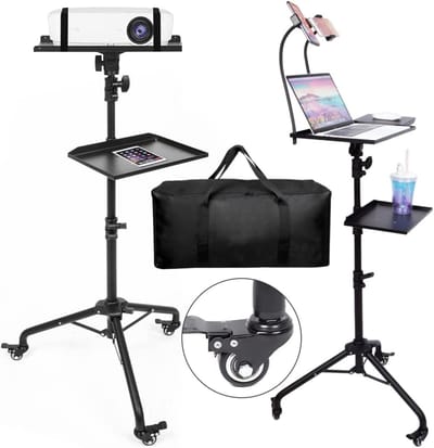 MRKK® Projector Statief – Beamer Statief Met Laptop Verdieping – Verstelbaar Standaard – Met Wieltjes - Zwart