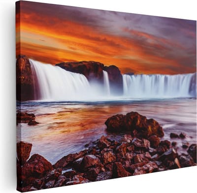 Artaza Canvas Schilderij Zonsondergang - 40x30 cm - Klein - Wanddecoratie Waterval - Muurdecoratie Landschap - Kamer Accessoires Natuur