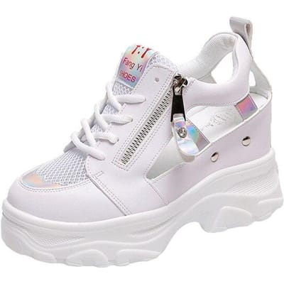 Rimocy Zomer Dames Sandalen 9cm Wedges Uitgesneden Sneakers Dames Ademende Mesh Platform Casual Schoenen Vrouw Witte Schoenen 36 zilver