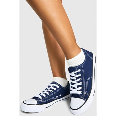 boohoo Dames Canvas lage trainers | Navy | Maat: 4