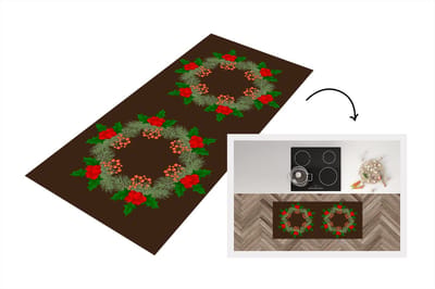 Keukenloper - Loper keuken - Kerstkrans - Hulst - Patronen - 120x50 cm - Keukenloper vinyl