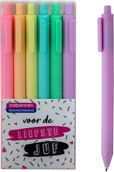 Verhaak Balpennen Liefste Juf Junior Blauwe Inkt 6 Stuks