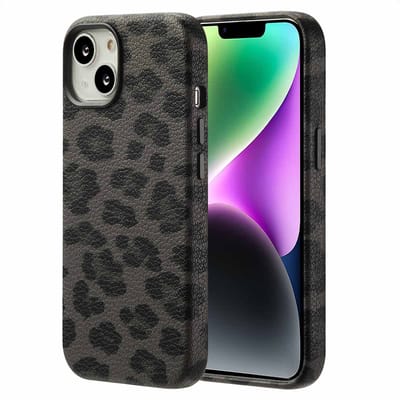 Selencia Hoesje - Geschikt voor Apple iPhone 14 - Sabi Backcover panterprint geschikt voor MagSafe - Midnight Black