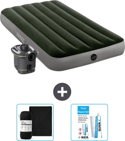 Intex Luchtbed - 1-Persoons - 99 x 191 x 25 cm - Groen - Inclusief pomp - Hoeslaken en Reparatieset