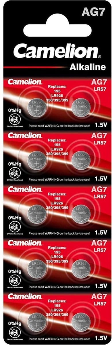 Camelion AG7-BP10 Alkaline knoopcel batterij - LR57/LR927/395 - Blister van 10