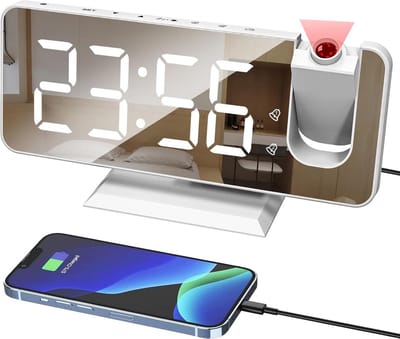Digitale Projector Wekker voor Plafond en Muur - Dual Alarm met Snooze, 3 Helderheidsniveaus en Spiegel, USB-oplader