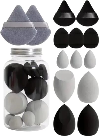 Make-up Spons Set 14 Stuks – Make Up Sponsjes & Foundation Spons voor Poeder, Concealer en Vloeibare Make-up Applicatie - Zwart