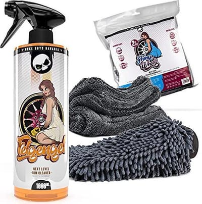 Nuke Guys Nuke Guys velgenreiniger, zuurvrij, 1 liter spuitfles + Shiny Wheels microvezel set met washandschoen + droogdoek met zachte vezels, 40 x 40 cm, 1400 GSM