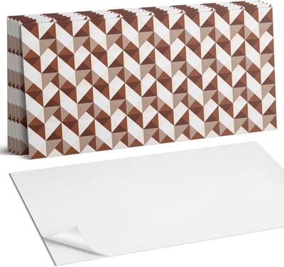 Coloray Plaktegels - Geometrisch driehoekspatroon Wandtegel Zelfklevend - 60 cm x 30 cm - Bruin Plaktegels - 6 stuks - Rechthoek PVC Tegels - Plaktegels Keuken - Zelfklevende Vloertegels Badkamer - Vinyl Tegels - Zelfklevende Wandtegels