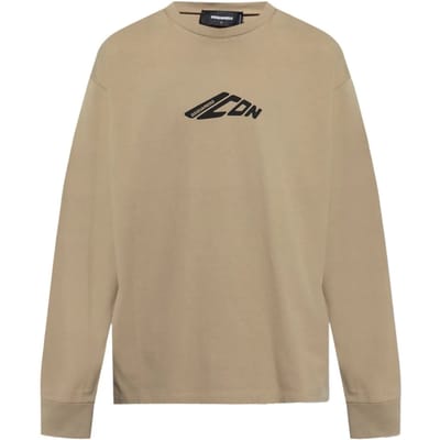 Dsquared2 Khaki T-shirt Met Lange Mouwen, Zwart, Elastisch, Met Iconisch Logo