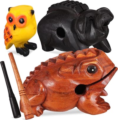 Houten Geluidsdieren - Muziekinstrumenten Set - Decoratie & Muziek - Realistisch Geluid - 3 Stuks - Natuurlijk Hout