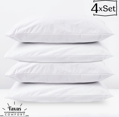 Tavas Pamura Waterdichte Kussenbeschermer 60x70 cm 4 Stuks Kussenbeschermer Vocht beschermend - Met rits - Incontinentie Kussenslop Molton %100 Katoen Badstof Wit