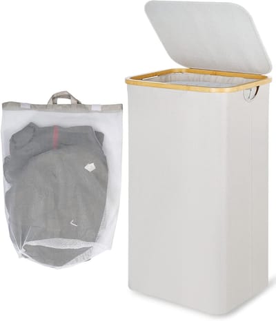 Grote Vouwbare Wasmand met Deksel en Binnencompartiment, 100 L, Ideaal voor Wassen en Organiseren