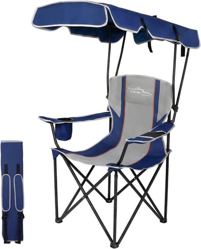 Camping Lounge Stoel - Lounge Stoel Stoel - Buiten Ontspannen - Verstelbare Zonnekap - 300 lbs Draagvermogen - Blauw Grijs