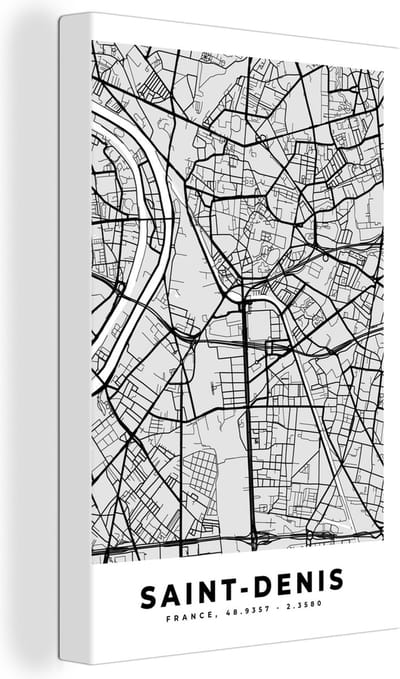 Canvas Schilderij Stadskaart - Frankrijk - Kaart - Saint-Denis - Plattegrond - 20x30 cm - Wanddecoratie