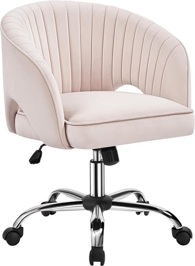 Ergonomische Bureaustoel Fluweel - Draaistoel met Verstelbare Hoogte en Kantelfunctie - Comfortabele Werkstoel met Wielen voor Bureau, Make-uptafel en Thuiswerkplek - Crème Witte Bureaustoel
