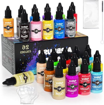Airbrush Colour Set 26 Colours Ready to Use Water-Based Acrylic Paint Set for Metal Plastic Models Leather 20ml/Bottle Deck Neon Pearl Colors, SigWong.