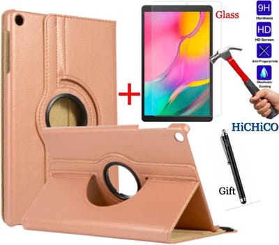 Samsung Galaxy Tab S6 Lite 10.4” (SM-P610 / SM-P615), HiCHiCO Tablet Hoes met Stylus Pen, draaistand Cover Tablet hoesje, Magnetische Stand Case Leather Flip Cover Tablet Case smart Cover Goud + Tempered Glass screen protector