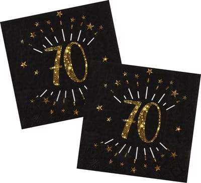 Verjaardag feest servetten leeftijd - 20x - 70 jaar - goud - 33 x 33 cm