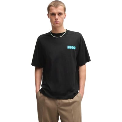 Hugo Heren Duwood rugbedrukking katoen Regular T-shirt (Zwart)